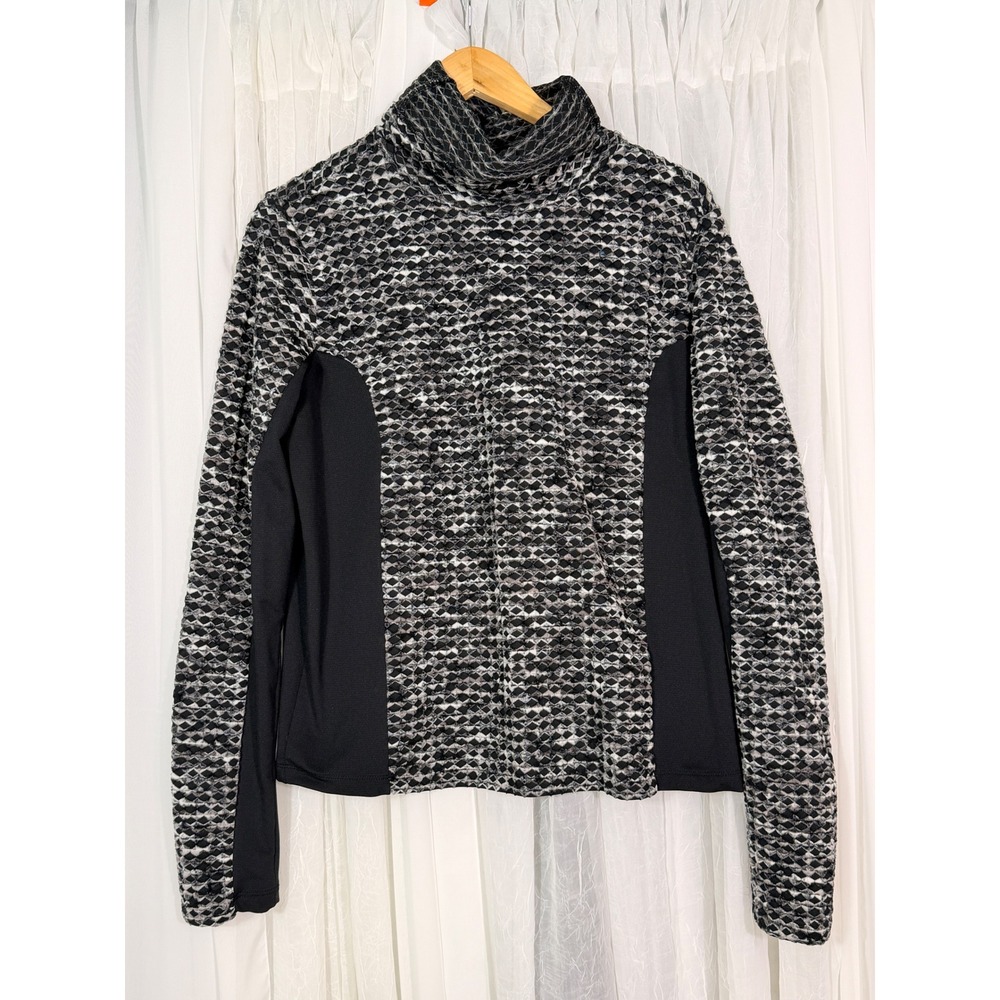 Nike Pro Hyperwarm Womens XL Black White Geometric Mock Neck Top 933296-010